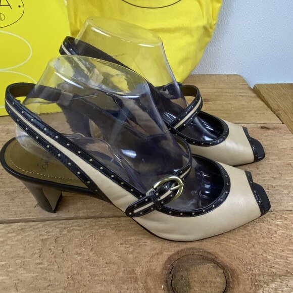 Circa Joan & David Women Slingback Peep-Toe Heels Size 9M Taupe & Bronze Leather - Picture 2 of 16